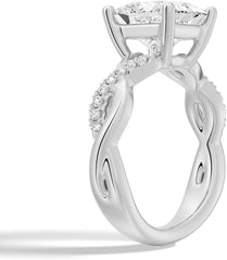 Princess Cut Moissanite Sterling Silver Solitaire Engagement Ring with Twisted Infinity Band