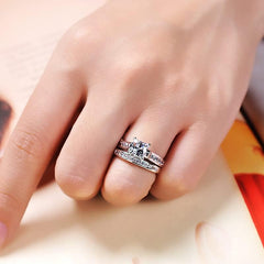 2 PC Princess Cut Moissanite Sterling Silver Bridal Wedding & Engagement Ring Set for Women