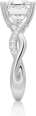 Princess Cut Moissanite Sterling Silver Solitaire Engagement Ring with Twisted Infinity Band