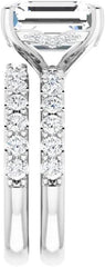 2PC Emerald Cut Moissanite Sterling Silver Handmade Solitaire Engagement & Bridal Ring