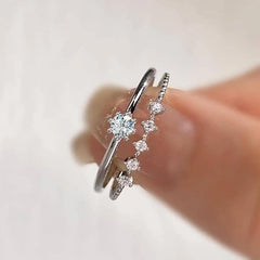 2 PCS Dainty CVD Diamond Sterling Silver Stackable Bridal Engagement & Eternity Band Ring Set for Women