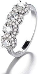 Round Brilliant Cut 4-Stone Halo Moissanite Sterling Silver Engagement & Wedding Ring for Women