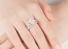 2 PC Marquise Cut CVD Diamond Vintage Platinum Plated Sterling Silver Bridal Wedding & Engagement Ring Set for Women