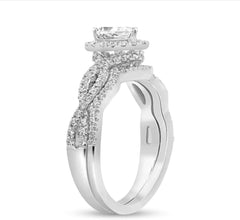 2 PC Pear Brilliance Cut Moissanite Sterling Silver Halo Twist Bridal Wedding & Engagement Ring Set for Women