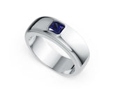 Men's Sterling Silver Royal Blue Sapphire Ring Princess SQ 4.5X4.5mm Band Ring Flush Bezel