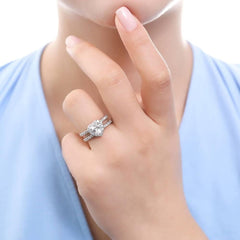 3PC Heart Cut CVD Diamond Sterling Silver Halo Bridal Engagement & Wedding Ring Set for Women