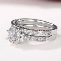 2PC Square (Princess) Cut CVD Diamond 925 Sterling Silver Bridal Engagement & Wedding Ring Set for Women