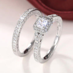2PC Square (Princess) Cut CVD Diamond 925 10K Gold Bridal Engagement & Wedding Ring Set for Women