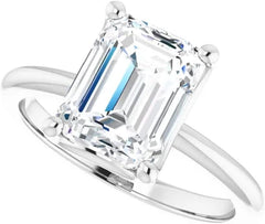 Emerald Cut Moissanite Sterling Silver Handmade Solitaire Engagement & Bridal Wedding Ring Set for Women