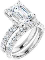 2PC Emerald Cut Moissanite Sterling Silver Handmade Solitaire Engagement & Bridal Ring