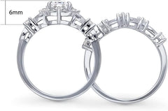 2 PC Emerald Step Cut Moissanite Sterling Silver Halo Wishbone Bridal Wedding & Engagement Ring Set for Women