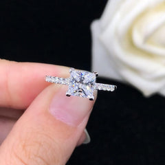 2 PC Princess Cut CVD Diamond Halo Solitaire Bridal Wedding & Engagement Ring Set