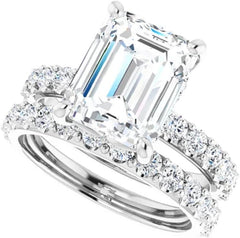2PC Emerald Cut Moissanite Sterling Silver Handmade Solitaire Engagement & Bridal Ring