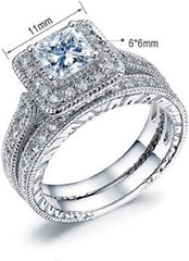 2 PC Princess Cut Moissanite Sterling Silver Stackable Bridal Wedding & Engagement Ring Set
