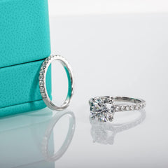 Round Cut Moissanite Sterling Silver Bridal Wedding Ring Set with Center Engagement Ring & Band for Women