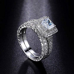 2 PC Princess Cut Square CVD Diamond 18K Gold Bridal Wedding & Engagement Ring Set for Wo
