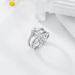 3PC Moissanite Bridal Wedding Ring Set with Center Engagement Ring & Bands for Women