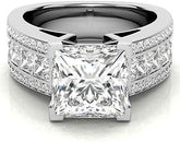 2 PC Princess Cut Hidden Halo Solitaire CVD Diamond Sterling Silver Bridal Wedding & Engagement Ring Set for Women