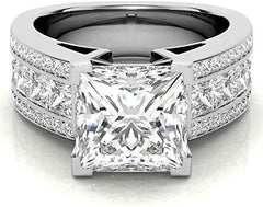 2 PC Princess Cut Hidden Halo Solitaire CVD Diamond Sterling Silver Bridal Wedding & Engagement Ring Set for Women