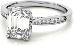 Emerald Cut Colorless Moissanite Sterling Silver Bridal Engagement & Eternity Wedding Ring Set for Women