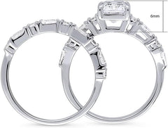 2PC Vintage Art Deco CVD Diamond 925 Sterling Silver Solitaire Bridal Engagement & Wedding Ring Set for Women
