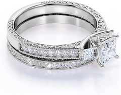 Princess Cut White Moissanite Sterling Silver Bridal Wedding & Engagement Ring Set for Women
