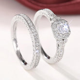 2PC Square (Princess) Cut CVD Diamond 925 10K Gold Bridal Engagement & Wedding Ring Set for Women