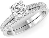 2 PC Round Brilliant Cut CVD Diamond Stackable Solitaire Eternity Bridal Wedding & Engagement Ring Set for Women