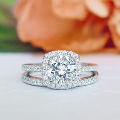 2PC Halo Moissanite Bridal Engagement & Wedding Ring Set for Women – Sterling Silver Promise Anniversary Rings