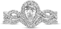 2 PC Pear Brilliance Cut Moissanite Sterling Silver Halo Twist Bridal Wedding & Engagement Ring Set for Women