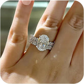 2 PC Oval Cut CVD Diamond Sterling Silver Bridal Wedding Engagement Ring Set for Women