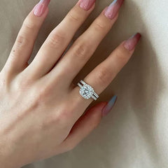 2 Pcs 18K Gold Diamond Engagement Ring Set for Women - Round Cut 6.5mm 1 Carat