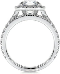 Halo Moissanite Sterling Silver Bridal Engagement Ring Set for Women