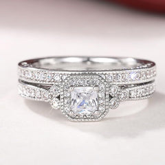2PC Square (Princess) Cut Moissanite 925 Sterling Silver Bridal Engagement & Wedding Ring Set for Women