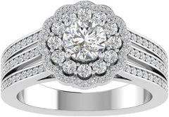 3 PC Floral Design Moissanite Sterling Silver Duo Bridal Ring Set Engagement Ring & Wedding Band
