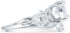 Round Art Deco Infinity Twisted Leaf Design Marquise Moissanite Sterling Silver Bridal Wedding & Engagement Ring Set