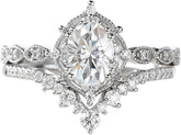 2 PC Oval Cut CVD Diamond Vintage Vine V-Shaped 10K Gold Bridal Wedding Engagement Ring Set for Women