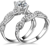 2 PC Round Cut Clear Moissanite Solid Sterling Silver Bridal Wedding & Engagement Ring Set for Women