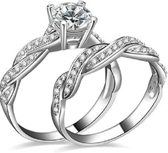 2 PC Round Cut Clear Moissanite Solid Sterling Silver Bridal Wedding & Engagement Ring Set for Women