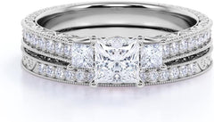 Princess Cut White Moissanite Sterling Silver Bridal Wedding & Engagement Ring Set for Women
