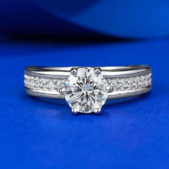 Round Cut Simulated Moissanite Sterling Silver Wedding Ring Set for Women