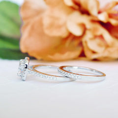 2PC Halo Moissanite Bridal Engagement & Wedding Ring Set for Women – Sterling Silver Promise Anniversary Rings