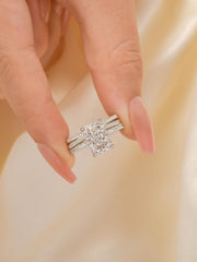 2 PC Radiant Cut CVD Diamond 18K Gold Bridal Wedding Engagement Ring Set