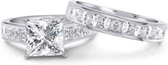 2 PC Princess Cut CVD Diamond 925 Sterling Silver Bridal Engagement Wedding Ring Set for Women