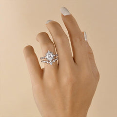 2PC Oval Cut CVD Diamond Sterling Silver Vintage Vine Bridal Engagement Ring & V-Shaped Wedding Band Set for Women