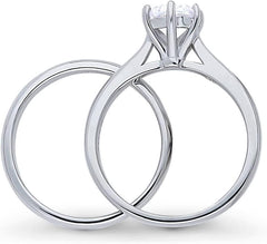 2 PC Sterling Silver Solitaire Wedding Engagement Promise Rings for Her Stackable Band Ring Set for Women Round Moissanite