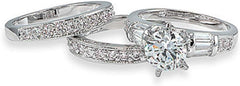 3PC Round Cut Moissanite Sterling Silver Vintage Bridal Engagement Ring Set for Women
