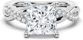Princess Cut Moissanite Sterling Silver Solitaire Engagement Ring with Twisted Infinity Band