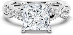 Princess Cut Moissanite Sterling Silver Solitaire Engagement Ring with Twisted Infinity Band