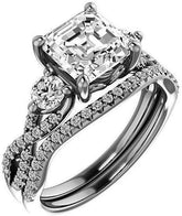 2 PC Asscher Cut Moissanite Sterling Silver Solitaire Halo Bridal Wedding & Engagement Ring Set for Women